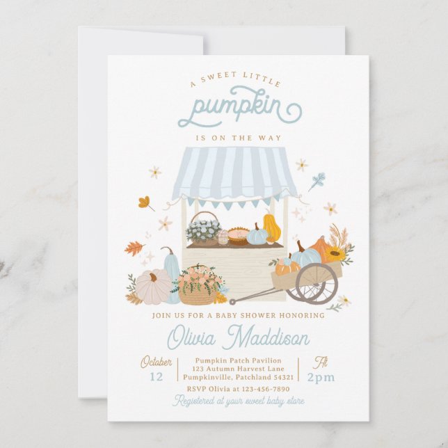Rustic Blue Boy Pumpkin Baby Shower Invitation (Front)
