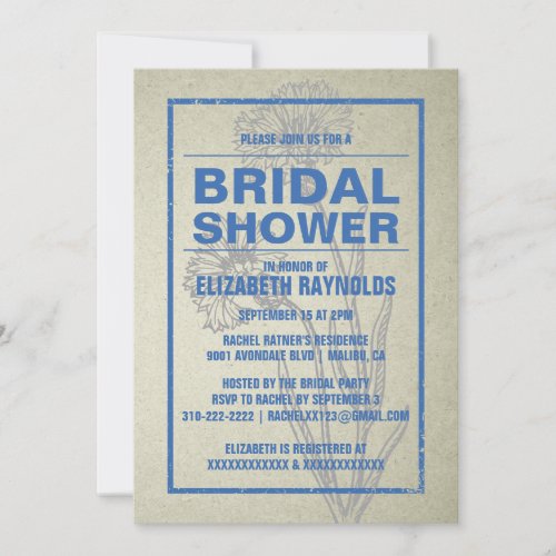 Rustic Blue Bridal Shower Invitations