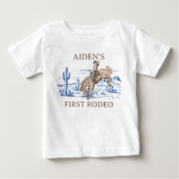Rustic Blue Brown First Rodeo 1st Birthday