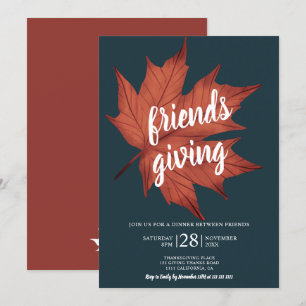 Rustic blue brown maple leaf thanksgiving invitation