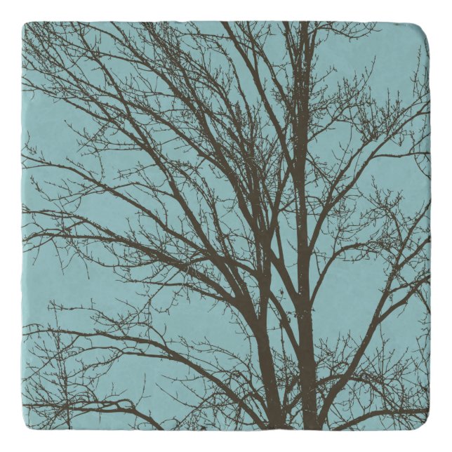 Rustic Blue Brown Tree Branches Trivet (Front)