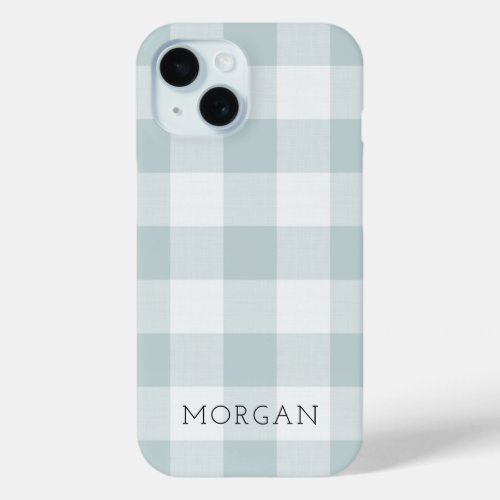 Rustic Blue Buffalo Check Monogram iPhone 15 Case