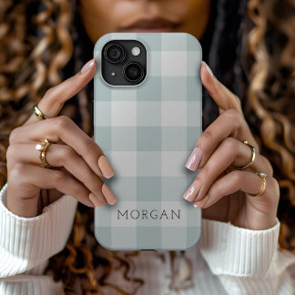Rustic Blue Buffalo Check Monogram iPhone 15 Case