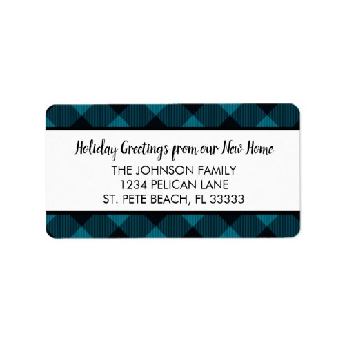 Rustic Blue Buffalo Plaid New Home Return Address Label