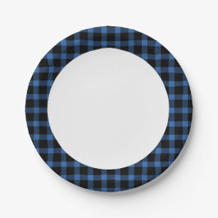 Rustic Blue Buffalo Plaid Paper Plates