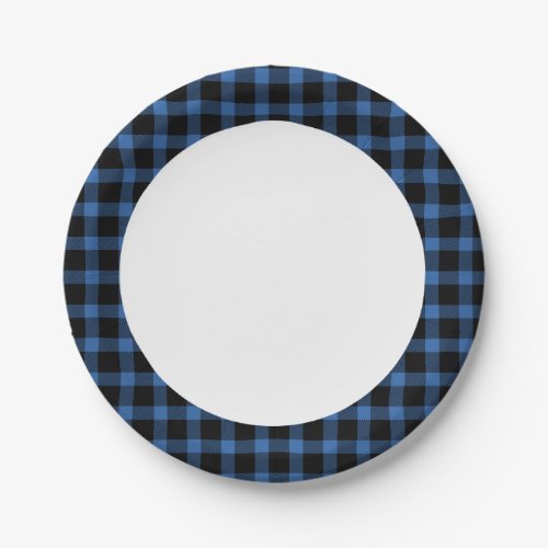 Rustic Blue Buffalo Plaid Paper Plates