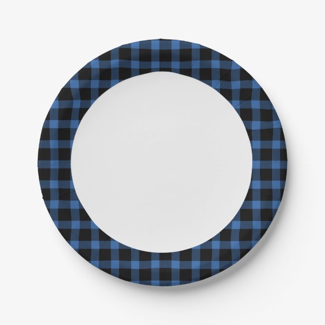 Rustic Blue Buffalo Plaid Paper Plates (Front)