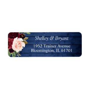Rustic Blue Burgundy Bush Floral Return Address Label