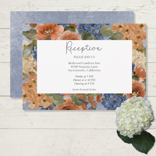Rustic Blue & Burnt Orange Rust Floral Monogram Enclosure Card (Creator Uploaded)