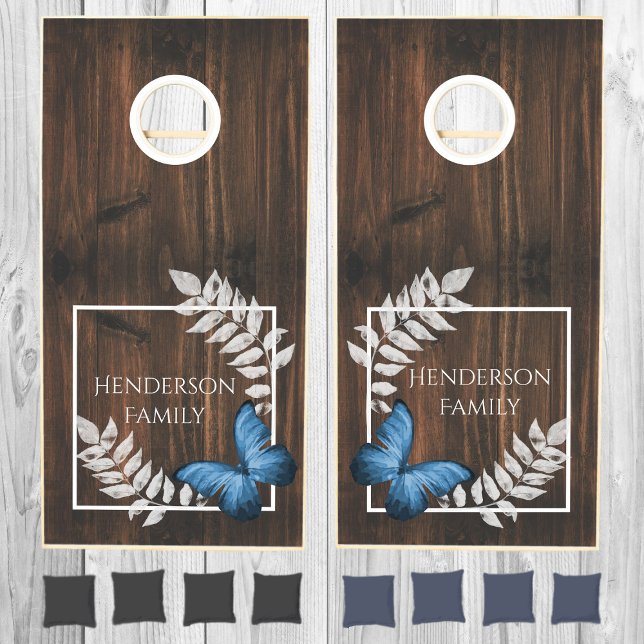 Rustic Blue Butterfly Cornhole Set (Blue Rustic Butterfly Cornhole Set)