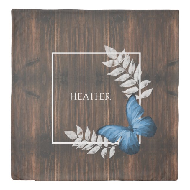 Rustic Blue Butterfly Duvet Cover (Front)