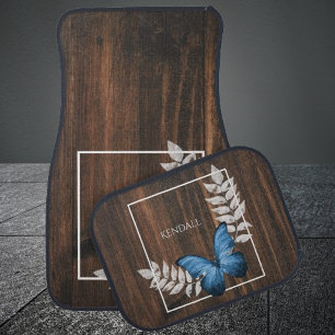 Rustic Blue Butterfly Personalized Car Floor Mat