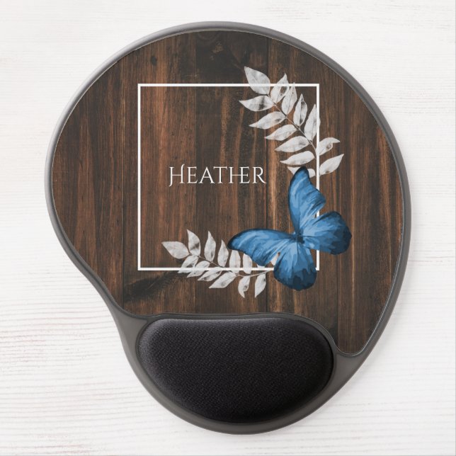 Rustic Blue Butterfly Personalized Gel Mouse Pad (Front)