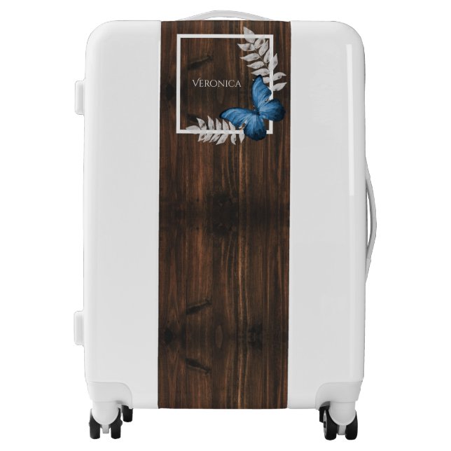 Rustic Blue Butterfly Personalized Luggage (Front)