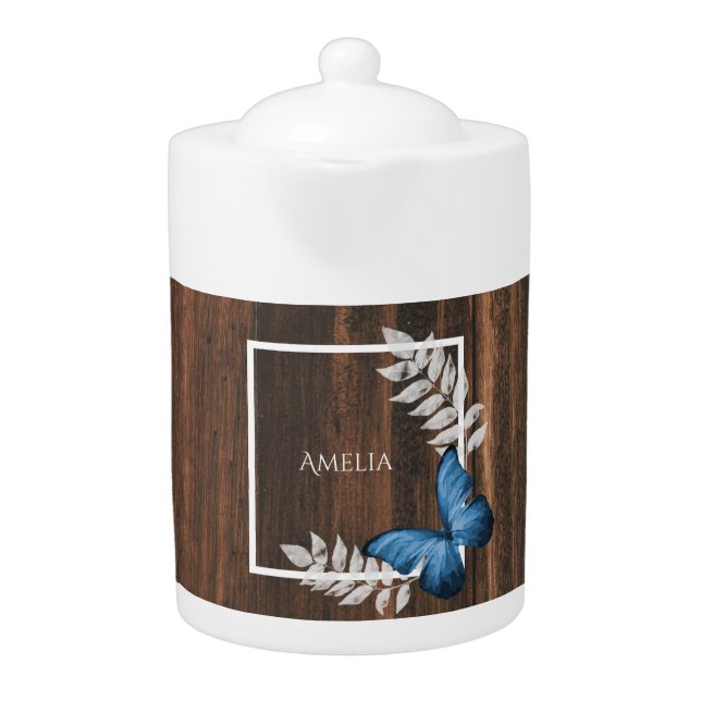Rustic Blue Butterfly Teapot (Front)
