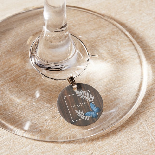 Rustic Blue Butterfly Wine Charm (In Situ)