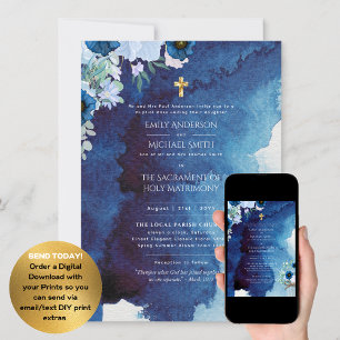 Rustic Blue  Catholic Nuptial Mass Wedding Invitation