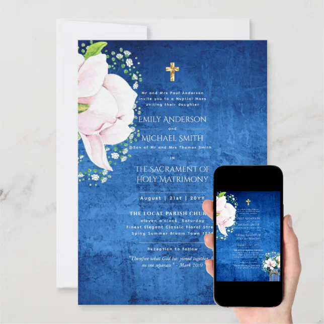 Rustic Blue Catholic Nuptial Mass Wedding Invitation Zazzle 2250