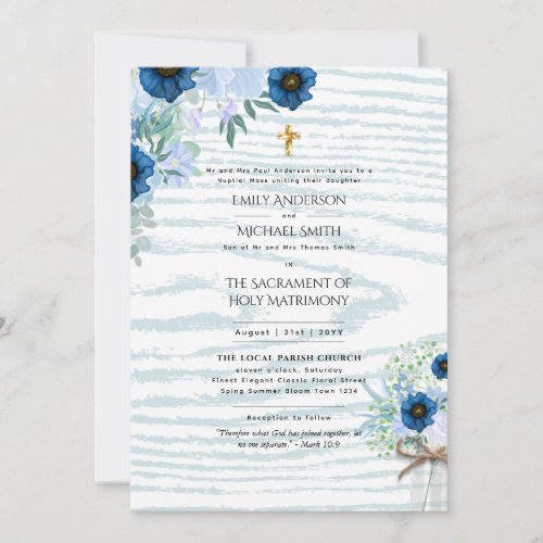 Rustic Blue  Catholic Nuptial Mass Wedding Invitation