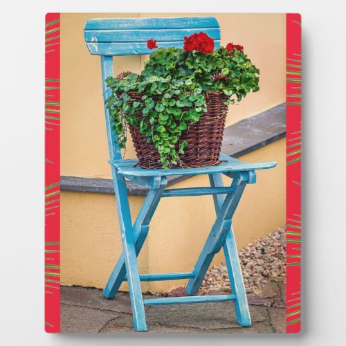 Rustic Blue Chair Wicker Basket Plant Plaque