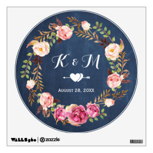 Rustic Blue Chalkboard Floral Wreath Wedding Decor Wall Sticker