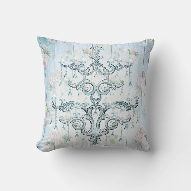 Rustic Blue Chandelier Beads Monogram Vintage Throw Pillow (Front)