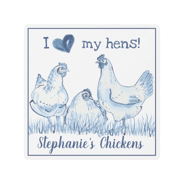 Rustic Blue Chicken, Hen Coop Personalized Sign (Front)
