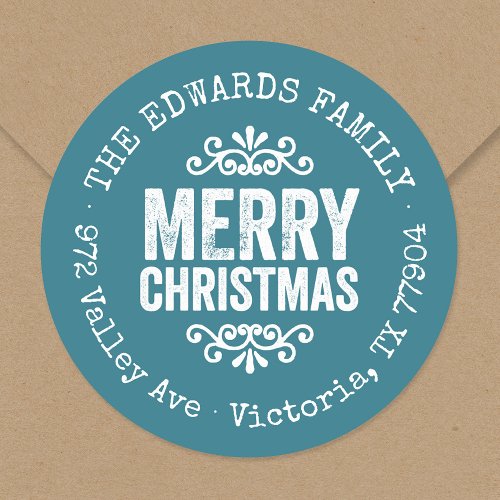 Rustic Blue Christmas Circle Return Address Label