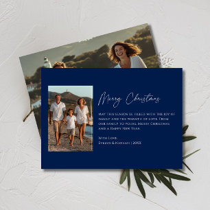 Rustic Blue Christmas Family Photo Nautical Beachy Holiday Card