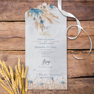 Rustic Blue Cornflowers & Wheat Blue No Dinner All In One Invitation