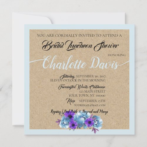 Rustic Blue Cottage Roses Wedding Suite Shower Invitation