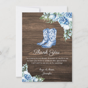Rustic Blue Cowgirl Boots Bridal Shower Thank You Note Card