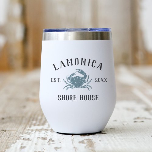 Rustic Blue Crab Personalized Shore House Thermal Wine Tumbler