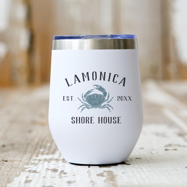 Rustic Blue Crab Personalized Shore House Thermal Wine Tumbler (Creator Uploaded)