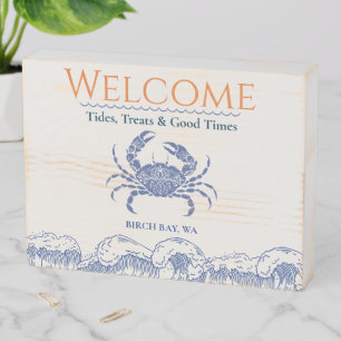 Rustic Blue Crab Welcome Wooden Box Sign