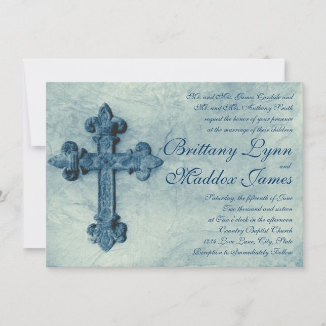 Rustic Blue Cross Distressed Wedding Invitations (Front)