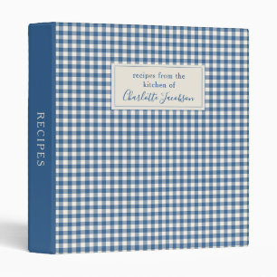 Rustic Blue Custom Gingham Plaid Monogram Recipe 3 Ring Binder
