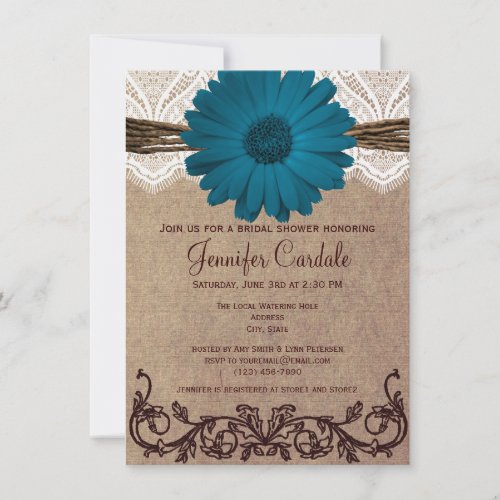 Rustic Blue Daisy Bridal Shower Invitations
