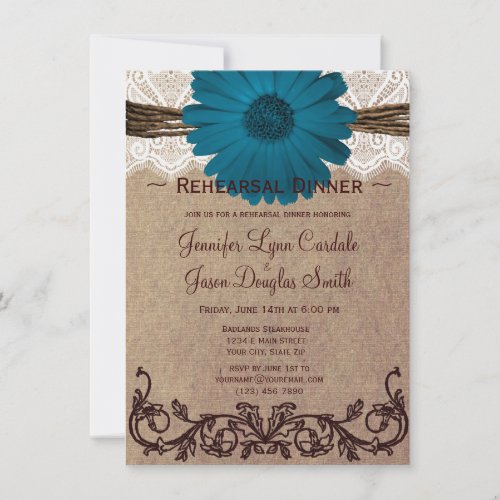 Rustic Blue Daisy Rehearsal Dinner Invitations