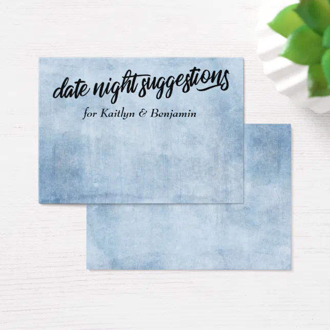 Rustic Blue Date Night Suggestions Newlywed Cards Zazzle rustic-blue-date-night-suggestions-newlywed-cards-zazzle