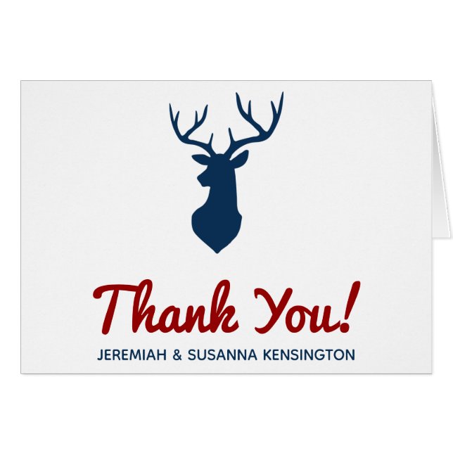 Rustic Blue Deer and Mountain Wedding Thank You Cards (Front Horizontal)