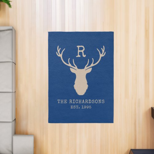 Rustic Blue Deer Country Family Monogram Rug