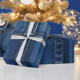 Rustic Blue Denim Patchwork Wrapping Paper