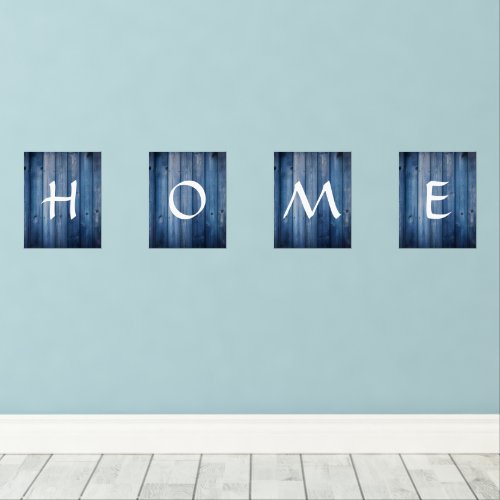 Rustic Blue Distressed Wood Print Home Wall Art Sets