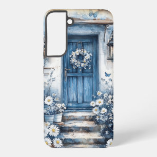 Rustic Blue Door with Daisies – Cottagecore Samsung Galaxy S22+ Case