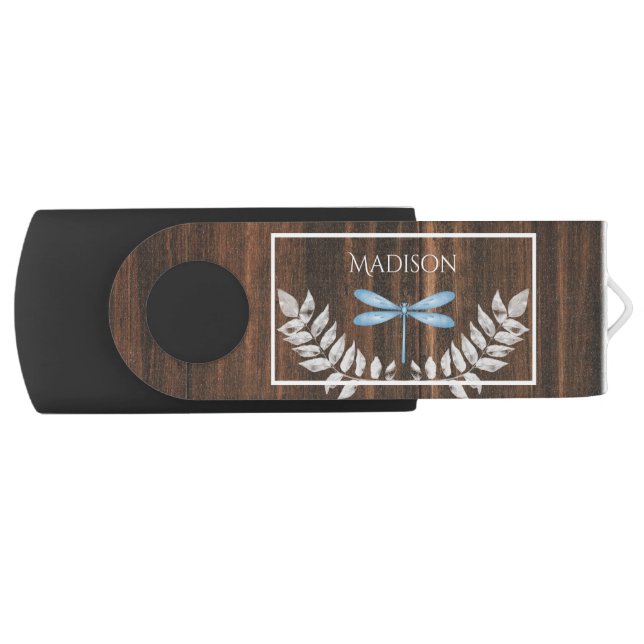 Rustic Blue Dragonfly Personalized Flash Drive (Front)