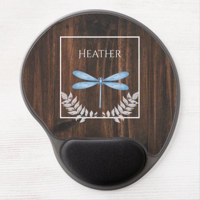 Rustic Blue Dragonfly Personalized Gel Mouse Pad (Front)