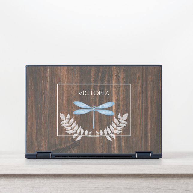 Rustic Blue Dragonfly Personalized HP Laptop Skin (Front)