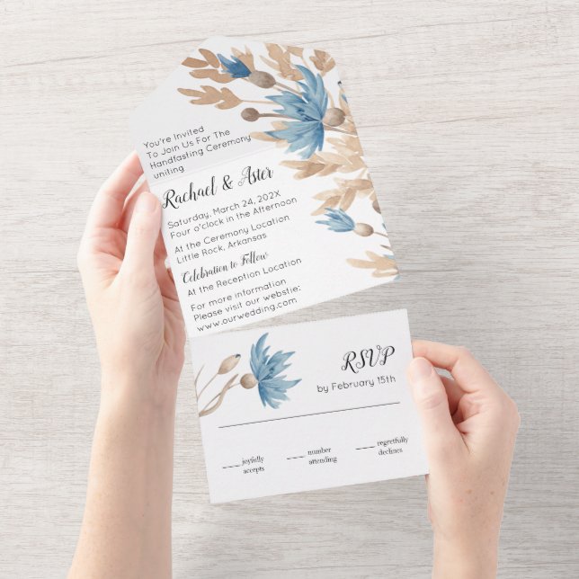 Rustic Blue Dried Flowers Handfasting Wedding All In One Invitation (Tearaway)