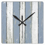 Rustic Blue Driftwood Square Wall Clock